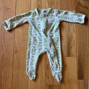 Kate Quinn Cream and Green Milk Bottle Print Footie